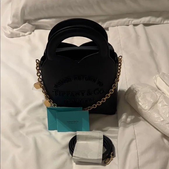 Tiffany & Co. Black Mini Leather Bag with Gold Chain - Picture 4 of 5